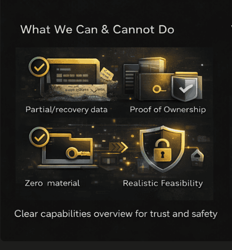 Secure private key recovery and ownership proof for crypto assets.